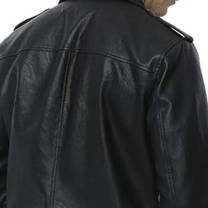 Blouson moto en cuir véritable noir pour homme, col rabattu, fermeture éclair, coupe classique, couleur unie, style motard, coupe-vent, automne - Product Image 2