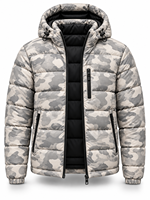 Veste matelassée camouflage à capuche pour homme, rembourrage en polyester, coupe-vent, fermeture éclair, style décontracté d'hiver