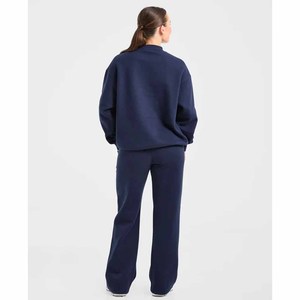 Custom Logo Heavyweight Fleece Crewneck Sweatshirt and Wide Leg Sweatpants <b>Set</b> Oversized Casual Pullover with Matching Lounge - Product Image 2