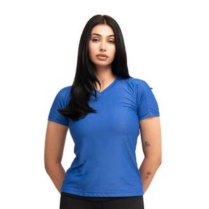 Camiseta de Manga Corta Azul para Mujer, Cuello en V, Corte Ajustado, Informal, Básica, Elástica, para Uso Diario, Ropa de Moda Femenina, Estilo Simple - Product Image 1