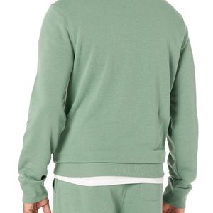 Sudadera de cuello redondo verde sólido para hombre, corte regular, de algodón tejido, informal, para otoño. - Product Image 2
