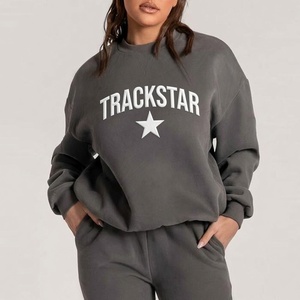 <b>Women</b> Oversized Mock Neck Sweatshirt <b>Dark</b> <b>Grey</b> Trackstar Graphic Casual Long Sleeve Winter Pullover Streetwear - Product Image 5