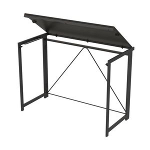 Scrivania Pieghevole Moderna in Legno Massello con Libreria per Ufficio Domestico, Telaio Nero e Piano Venato - Product Image 2