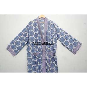 Bata Kimono Ecológica 100% Algodón Lavable Suave con Cuello en V y Cordón, Estampado Floral, Mangas Tres Cuartos, Secado Rápido, Verano Invierno - Product Image 2