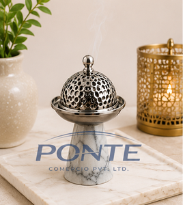 Handcrafted Natural Marble and Brass Incense Burner Modern Design Eco-Friendly Luxury Pedestal <b>Decorative</b> Metal Mesh Lid Home - Product Image 2