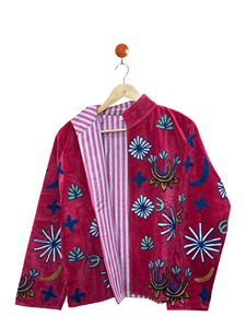 Veste d'hiver unisexe en velours avec broderie main motif tigre, style Suzani, en coton tricoté écologique et respirant, col rond, manches longues - Product Image 1