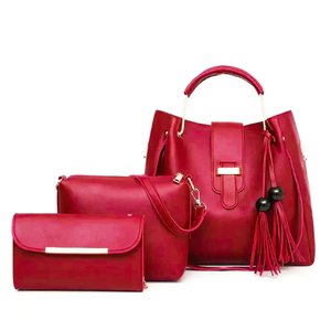 Elegantes bolsos de cuero genuino OEM, juego 3 en 1, bolso tote para mujer con billetera/monedero y bolsos cruzados, bolso de hombro de 3 piezas para damas - Product Image 1