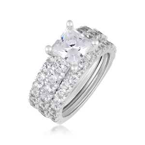 แหวนแต่งงานเพชรเจ้าหญิงทรงเหลี่ยม 3 วง ชุด 3 วง ยี่ห้อ EtherStar Jewels เพชรเพาะเลี้ยง น้ำหนักรวม 6.00 กะรัต ทองคำขาว 18K ระดับความสะอาด E VS ได้รับการรับรองจาก IGI ประดับเพชรแบบ Pave Eternity - Product Image 3