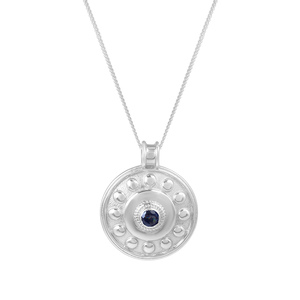 Collier en argent sterling 925 avec pendentif unique en cyanite bleue ronde, nouvelle collection, bijoux de mode, vente en gros, avec chaîne à breloques - Product Image 1