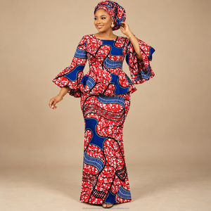 Red <b>Navy</b> Blue Luxury African Wax Print Ankara Fabric Abstract Geometric Pattern for <b>Women</b> Dressmaking - Product Image 2