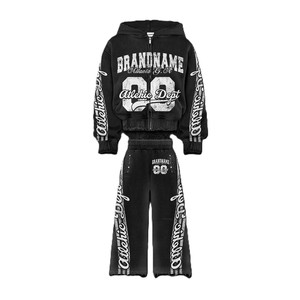 2026 Hot Selling <b>Embroidery</b> Heavyweight Men'S Sweatsuit Streetwear Cotton Jacket Tracksuit Flared Sweatpants and Hoodie <b>Sets</b> - Product Image 4