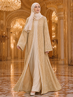 Abaya de luxe personnalisée ODM/OEM en tricot perlé, couleur or champagne, tricot torsadé, robe de mariée modeste pour femme, style Golfe, vente en gros