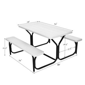 All Weather Outdoor Garden <b>Set</b> Picnic <b>Table</b> <b>Bench</b> with Metal Base <b>and</b> Wood Top for Any Weather Conditions - Product Image 6