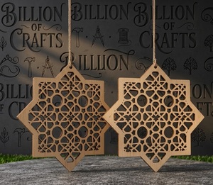 Ensemble de lanternes suspendues en bois pour l'Aïd et le Ramadan, décoration murale en forme de lune, d'étoile et de mosquée, décoration de la maison - Product Image 3