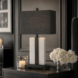 Contemporary Marble <b>Bedside</b> Lamp With Refined <b>Dark</b> Metallic Frame And Elegant Modern Interior Character - Product Image 5