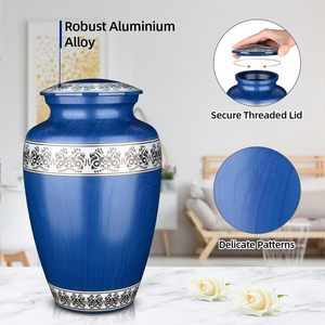 Classic Blue Aluminum Tabletop <b>Vase</b> <b>Art</b> <b>Deco</b> Design Rectangle Shape Secure Threaded Lid Customized Printing for Anniversary - Product Image 1