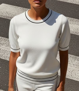 2026 <b>Cute</b> <b>Tshirts</b> Best Collection O-neck Short Sleeve Women's Casual Solid Eco-Friendly Summer Knitted Spandex/Cotton - Product Image 3