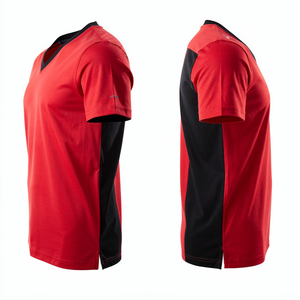 เสื้อยืดคอกลมแขนสั้นสีแดงดำสำหรับผู้ชาย ผ้าฝ้าย 100% เสื้อยืดลำลองน้ำหนักเบา สไตล์ฤดูร้อนสำหรับผู้ชาย - Product Image 6
