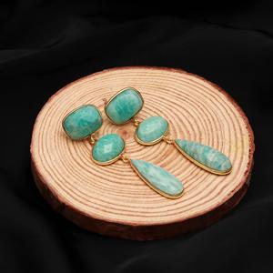 Amazonite Gemstone Drop & <b>Dangle</b> <b>Earrings</b> 18k <b>Gold</b> Vermeil Trendy Wedding Party Gift For Women's Wholesale Supplier - Product Image 3