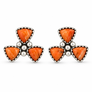 <b>Orange</b> Oyster Turquoise Trillion Shape Stud Post Cluster Earrings Handmade Western Boho Style Gemstone Jewelry <b>Gift</b> for Women - Product Image 3
