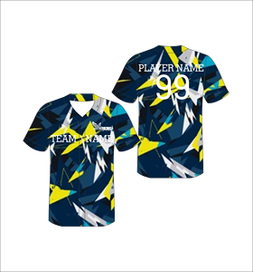 เสื้อเบสบอลแบบซับลิเมชั่นลายเรขาคณิต คอวี แขนสั้น ระบายเหงื่อได้ดี ชุดทีมชาย ติดกระดุมเต็มตัว - Product Image 1