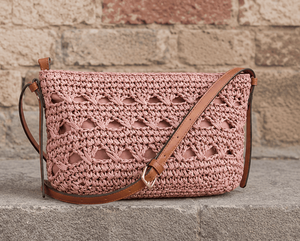 Bohemian Crochet Crossbody Bag Summer Style Flap Closure Women's <b>Mini</b> Bag Tan Woven Shoulder Purse - Product Image 3