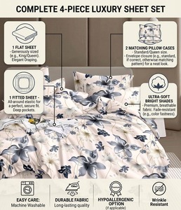 Ensemble de draps en microfibre brossée sans plis 400TC, 4 pièces, taille Full/Queen, toutes saisons, pour la maison, l'hôpital et l'hôtel - Product Image 2