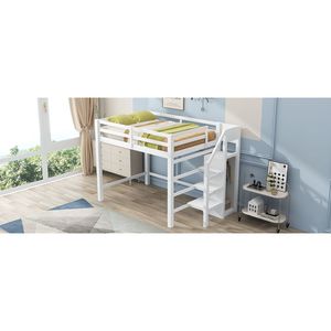 Letto a soppalco bianco a grandezza naturale con armadio integrato e scala (Vecchio SKU SM000527AAK) - Product Image 5