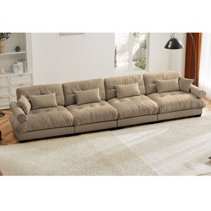Divano Componibile in Velluto Super Confortevole e Oversize con Pouf Mobile, Braccioli Imbottiti e Tasche Profonde per Soggiorno - Product Image 1