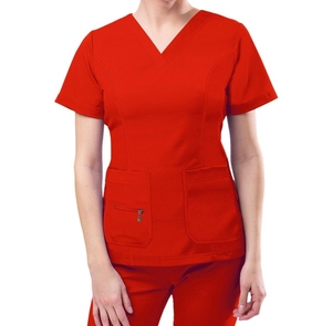 Blusa Sanitaria Morada de Cuello en V para Mujer con Bolsillos, Tejido Elástico de Spandex/Poliéster, Uniforme Hospitalario, Detección de Agujas, Fusión sin Costuras - Product Image 4