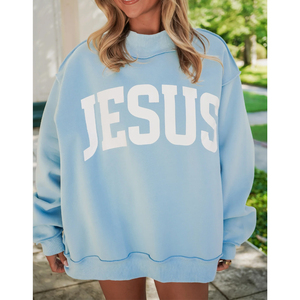 Pull-over surdimensionné personnalisé pour femme, style universitaire, avec imprimé esthétique Jésus, col montant, pour le campus, collection Faith – Grande Vente - Product Image 3