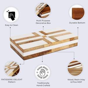 Caja de Almacenamiento Rectangular de Madera Blanca y Marrón con Patrón Geométrico, Organizador de Joyas y Cosméticos, Navidad 0-1L - Product Image 2