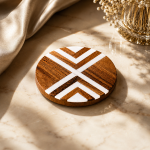 Handcrafted Wooden <b>Coaster</b> Set of 4 with White Resin Inlay – Modern Coffee <b>Table</b> <b>Coasters</b> Handmade Round Tea & Coffee <b>Coaster</b> - Product Image 2