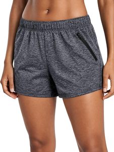 Shorts pour femmes 2026 en gros – Short uni en maille avec taille élastique, poche zippée, respirant, coupe sportive, taille mi-haute, style classique - Product Image 1