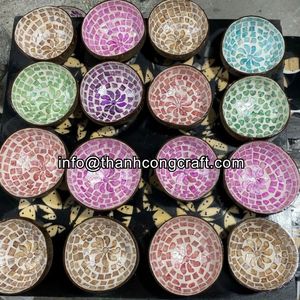 Cuenco de Coco Lacado Más Vendido, Elegante Concha de Perla Violeta, Arte Geométrico, Regalo Único de Tienda de Souvenirs - Product Image 2