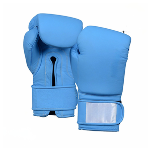 Blue PU Boxing Training Gloves With <b>Velcro</b> Closure Full Finger For Adults 14 Years & Up Unisex Martial Arts Use - Product Image 4
