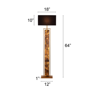 Lampadaire en placage de pierre dorée, lumière sur pied de luxe en ardoise, abat-jour rectangulaire moderne, texture marbre, éclairage d'appoint minimaliste - Product Image 2