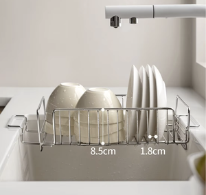 Stainless Steel Single Tier Dish Drying Rack Rectangle Countertop <b>Kitchen</b> Organizer Minimalist Design Multi-Function <b>Storage</b> - Product Image 2