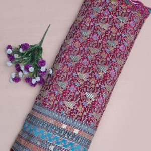 Tissu en crêpe léger brodé floral marron de 54 pouces, matériau élaboré pour la broderie Daman, idéal pour les Kurtis, tuniques, robes Anarkali et costumes. - Product Image 4