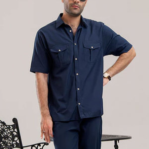 Premium Adults Men's <b>Camp</b> Collar <b>Shirt</b> Elastic Waist Straight Fit Pants Matching Set 100% Cotton Eco-Friendly Breathable Summer - Product Image 4