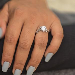 Bague en moissanite 1 carat, coupe ronde, style branche florale, argent 925 original, inspirée de la nature, cadeau pour petite amie - Product Image 4