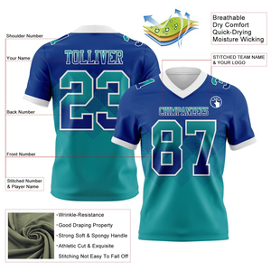 Camiseta de Fútbol Americano para Hombre, Cuello en V, Manga Corta, Color Azul Turquesa Degradado, Impresión Sublimada, Absorbe la Humedad, Corte Regular, para Equipo Deportivo - Product Image 3