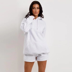 Women's <b>2</b> <b>Piece</b> Long Hoodie & Shorts <b>Set</b> Regular Fit Solid Color Fleece Casual Wear Winter Breathable Sweating Daily Outfit - Product Image 1