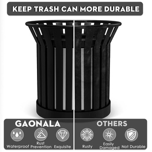 Contenedor de Basura Cilíndrico Resistente para Exteriores, Sin Tapa, Negro, de Acero Ranurado, OEM ODM - Product Image 4