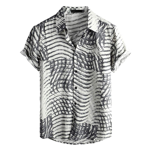 Chemise Hawaïenne Décontractée à Rayures pour Homme, Manches Courtes, Col Rabattu, Respirante, en Polyester Popeline Imprimée, Idéale pour l'Été - Product Image 1