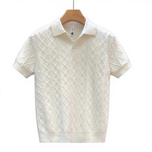 Polo en tricot à manches courtes pour homme, motif Argyle blanc, col classique - Product Image 1