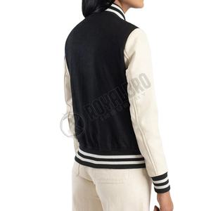 Veste universitaire noire pour femmes Veste de style baseball classique Vêtements d'extérieur sportifs décontractés en laine et manches en cuir Veste universitaire - Product Image 3