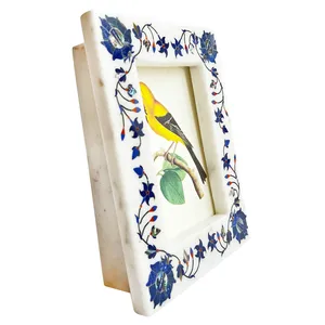 Most Popular Handmade White Marble Photo Frame Floral Print Elegant Natural Stone Design Luxury Home Decor Office <b>Table</b> - Product Image 2