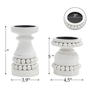 Mini <b>Wooden</b> Beaded Candle <b>Holder</b> Set of 2 Hot Sale Christmas Wedding Home Decor Distressed White Mango Wood Pillar Candle Stands - Product Image 2
