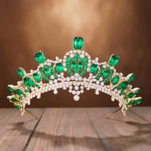 Green Kemp Gold-Plated Rhinestone Tiara Hair Jewelry for Wedding Birthday Parties - Product Image 3